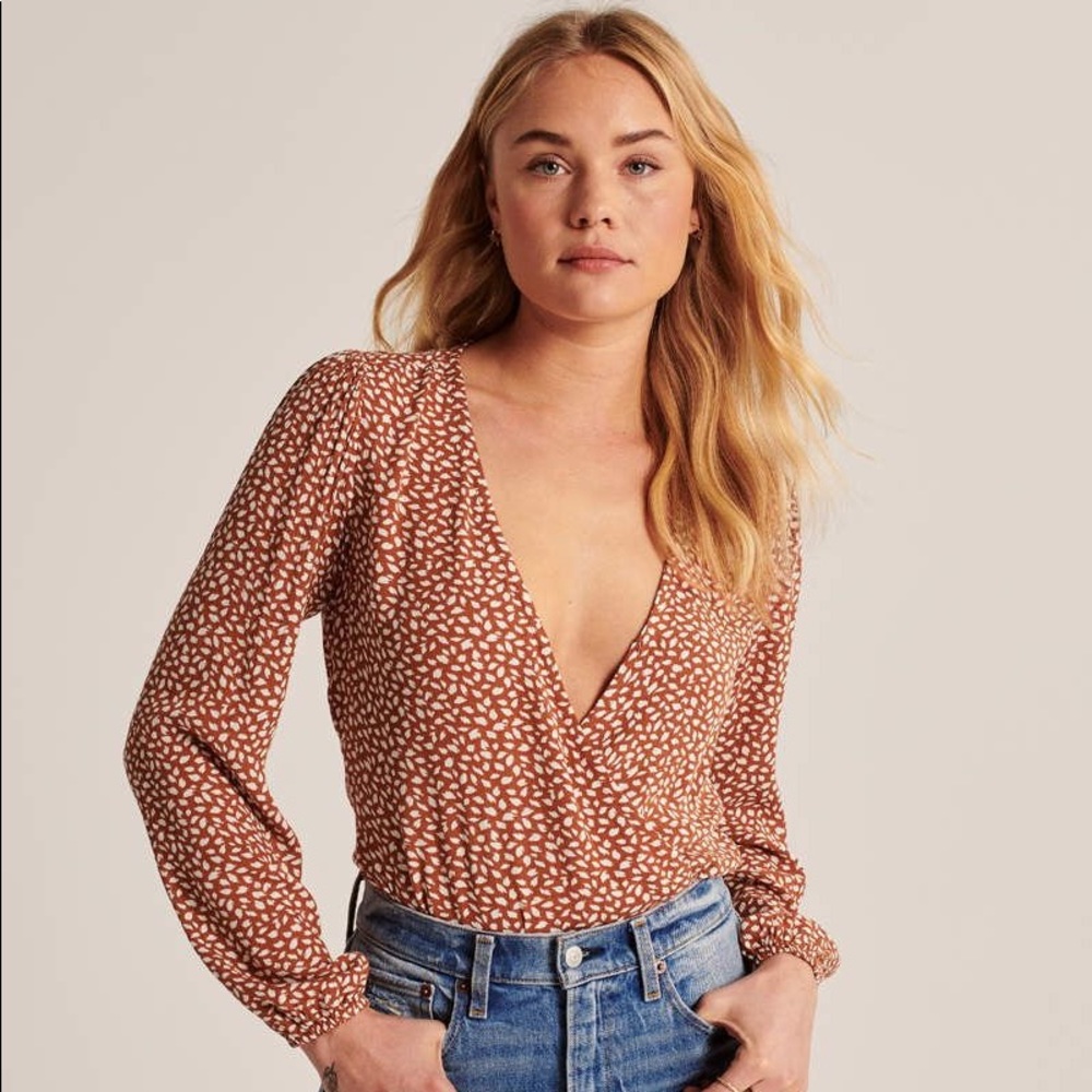 Wrap-Front Long-Sleeve Bodysuit